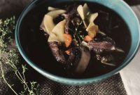 Slow Cooker Beef Noodle Soup with Cheesy Artichoke Bread