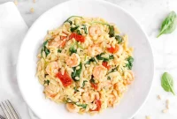Lemon Garlic Shrimp Orzo with Spinach and Sun Dried Tomatoes