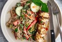 Juicy Marinated Pork Kebabs with Peanut Noodle Salad