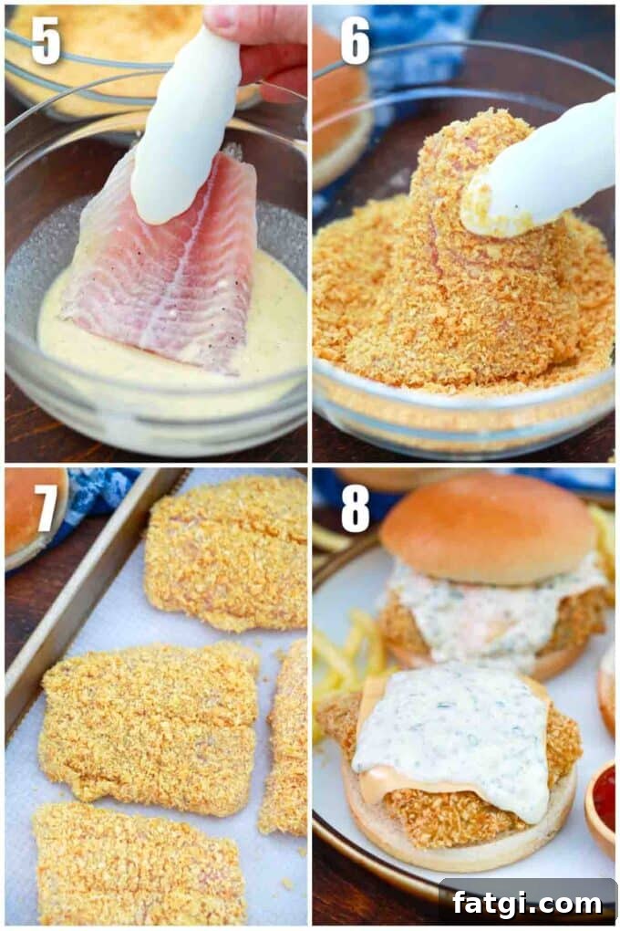 Copycat McDonald's Filet-O-Fish Sandwich Recipe 5 photo collage of how to make McDonald's filet-o-fish