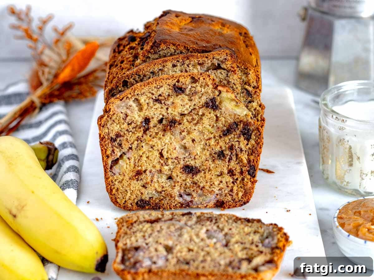 healthy banana bread with chunks of banana