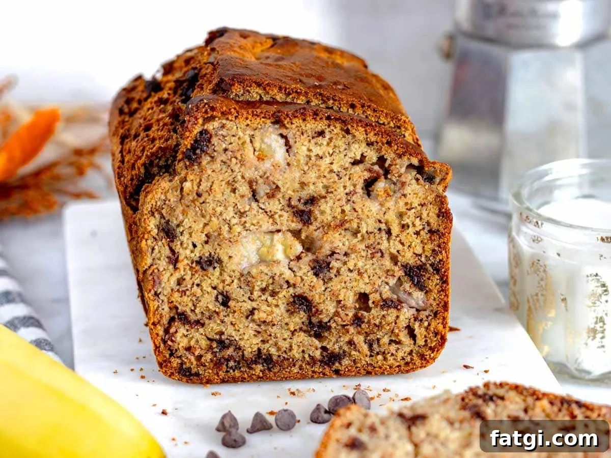 Healthy banana bread on a cutting board
