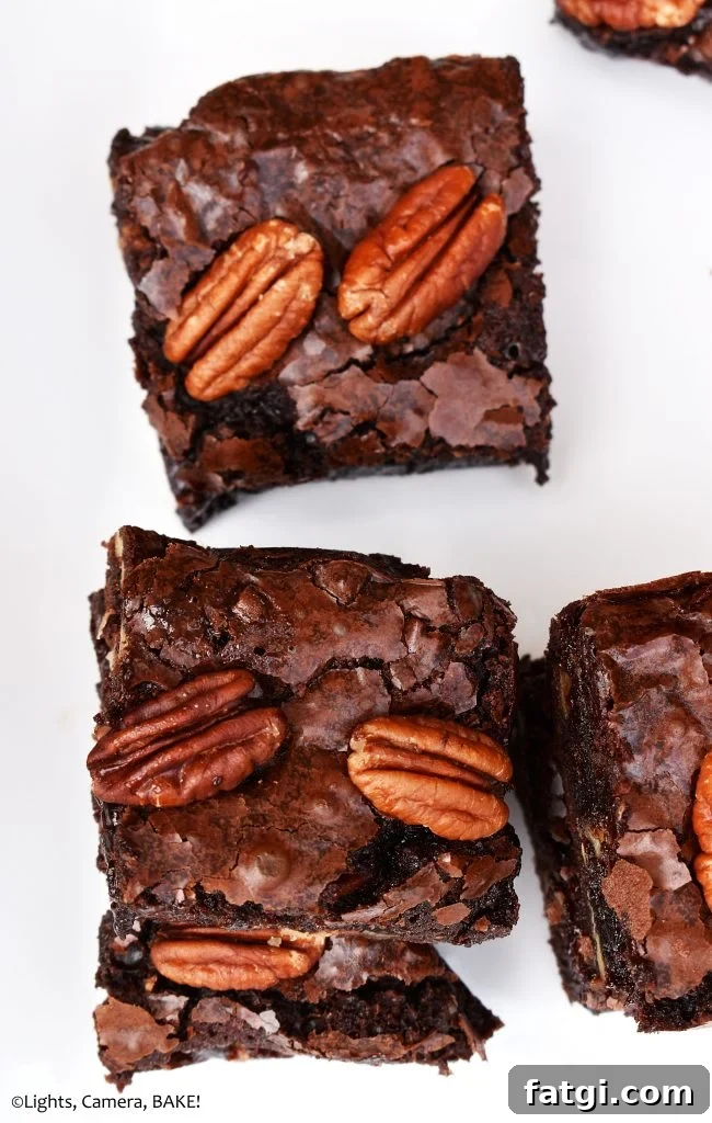 Close up of maple pecan brownies