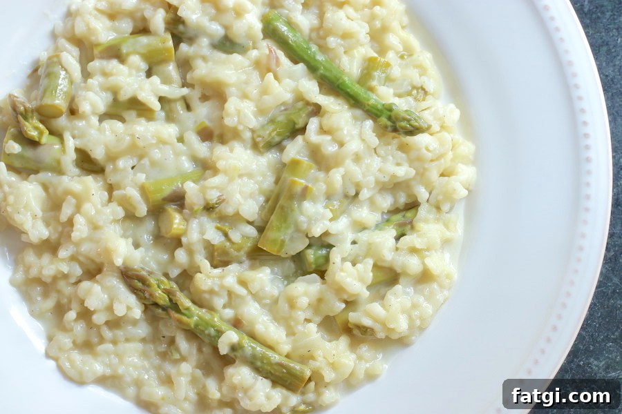 Creamy Vegan Asparagus Risotto Recipe with Garlic and Lemon 5 Vegan Asparagus Risotto served on large plate