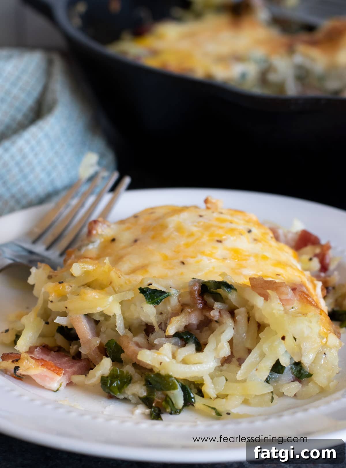 A serving of breakfast skillet on a plate.
