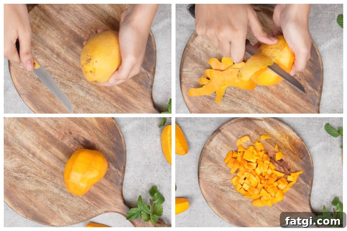 Steps of how to cut a mango.