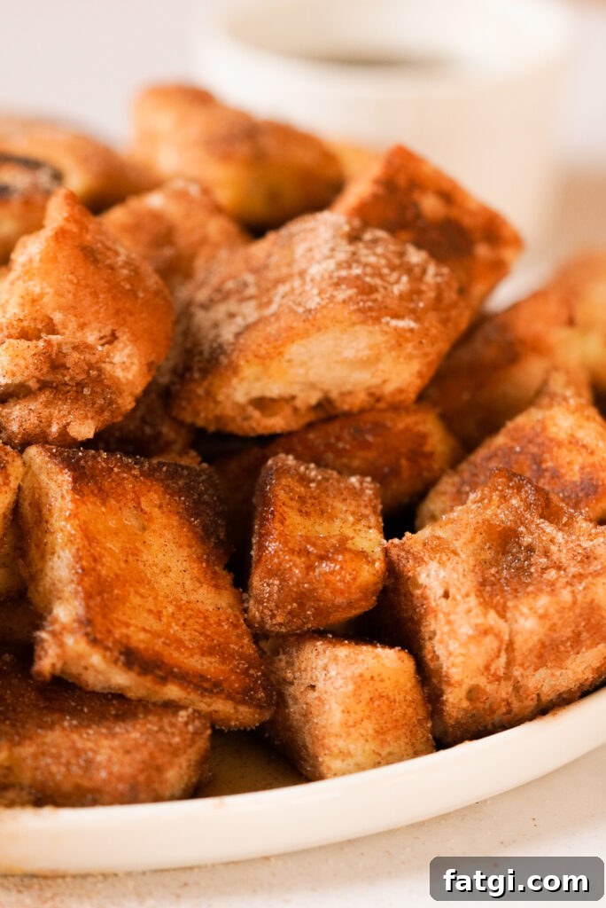 cinnamon french toast cubes with maple syrup