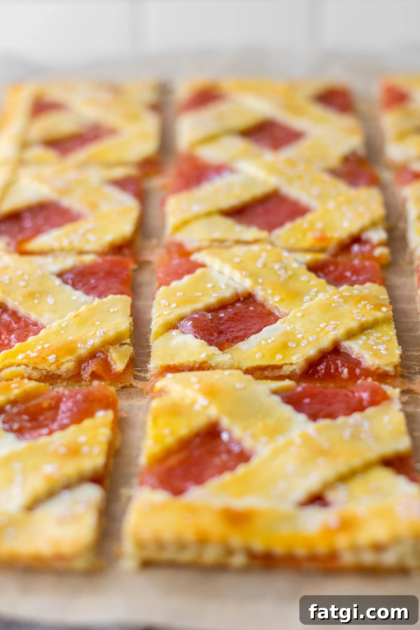 Slices of rhubarb pastry.