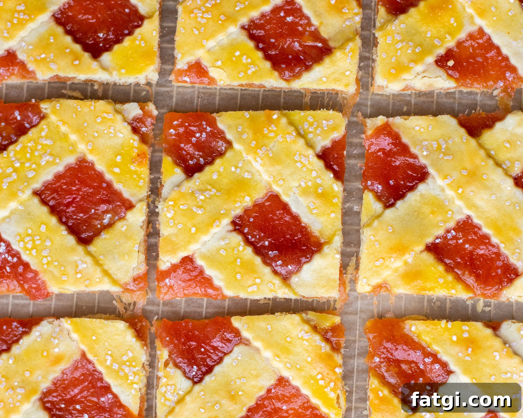 Slices of rhubarb pastry.