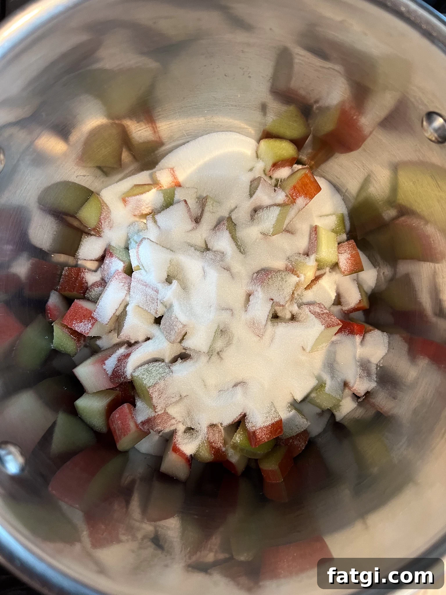Rhubarb filling ingredients in a pot.
