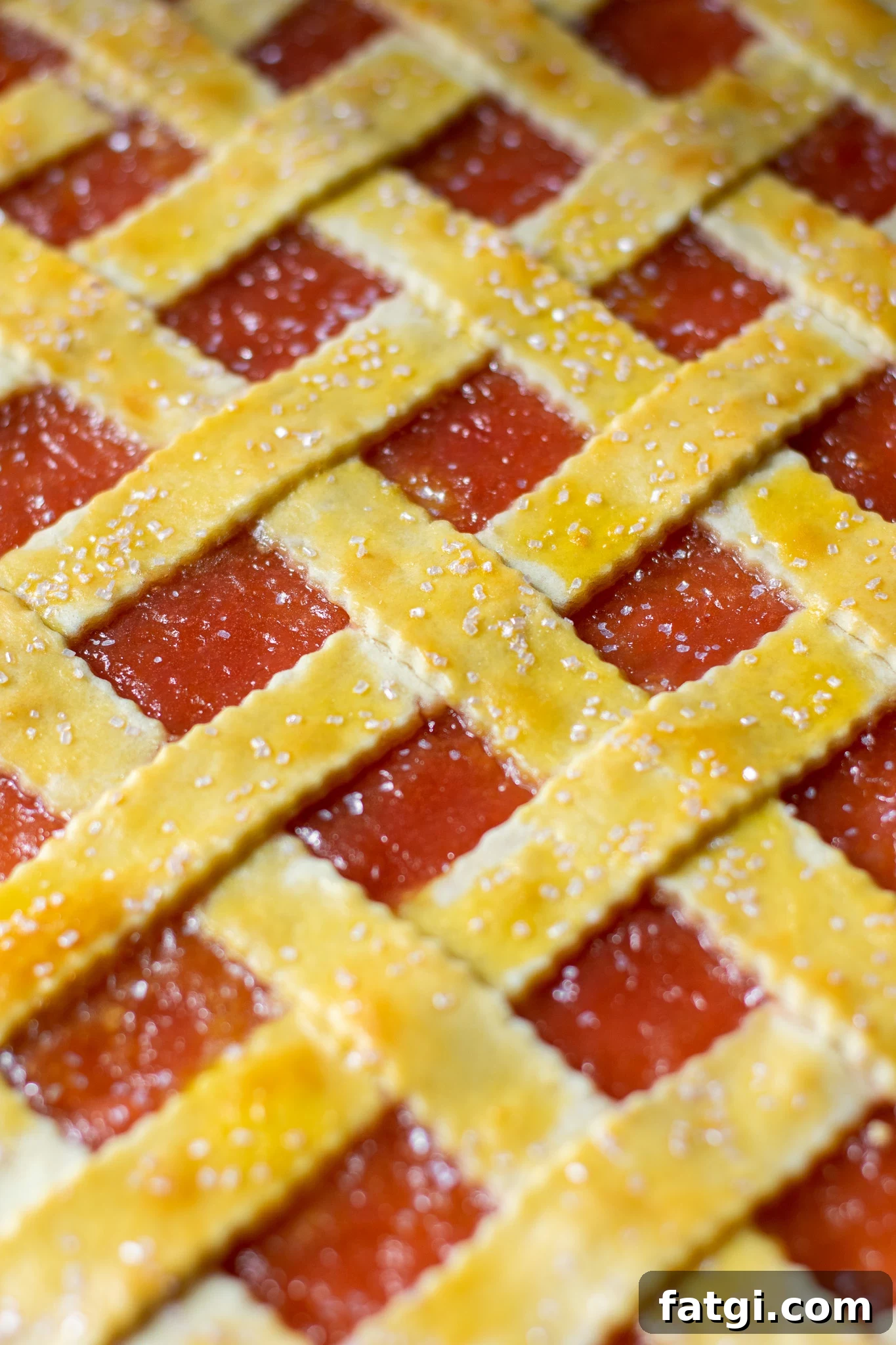 A rhubarb pastry with a lattice top.