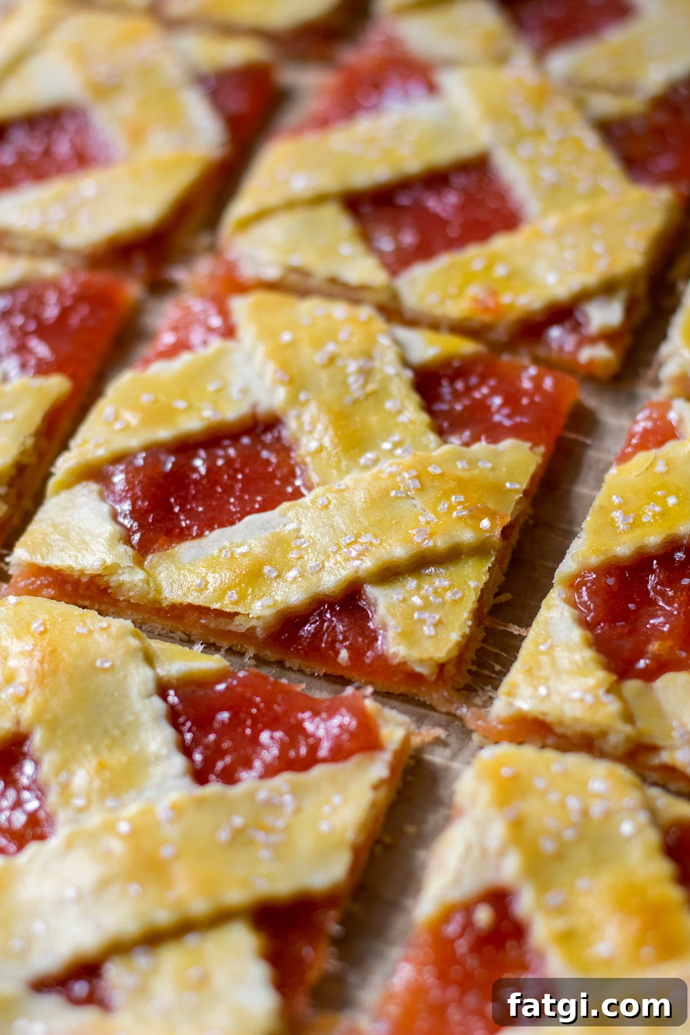 Slices of rhubarb pastry.