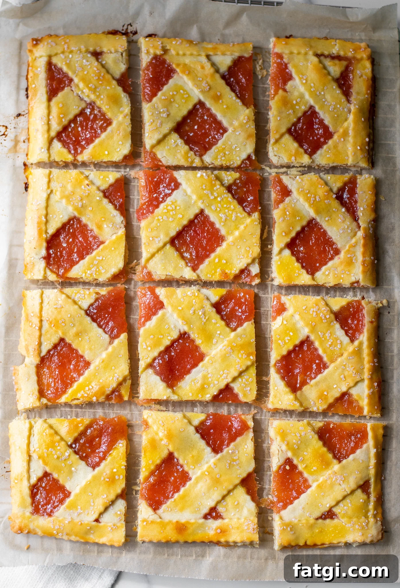 Slices of rhubarb pastry.