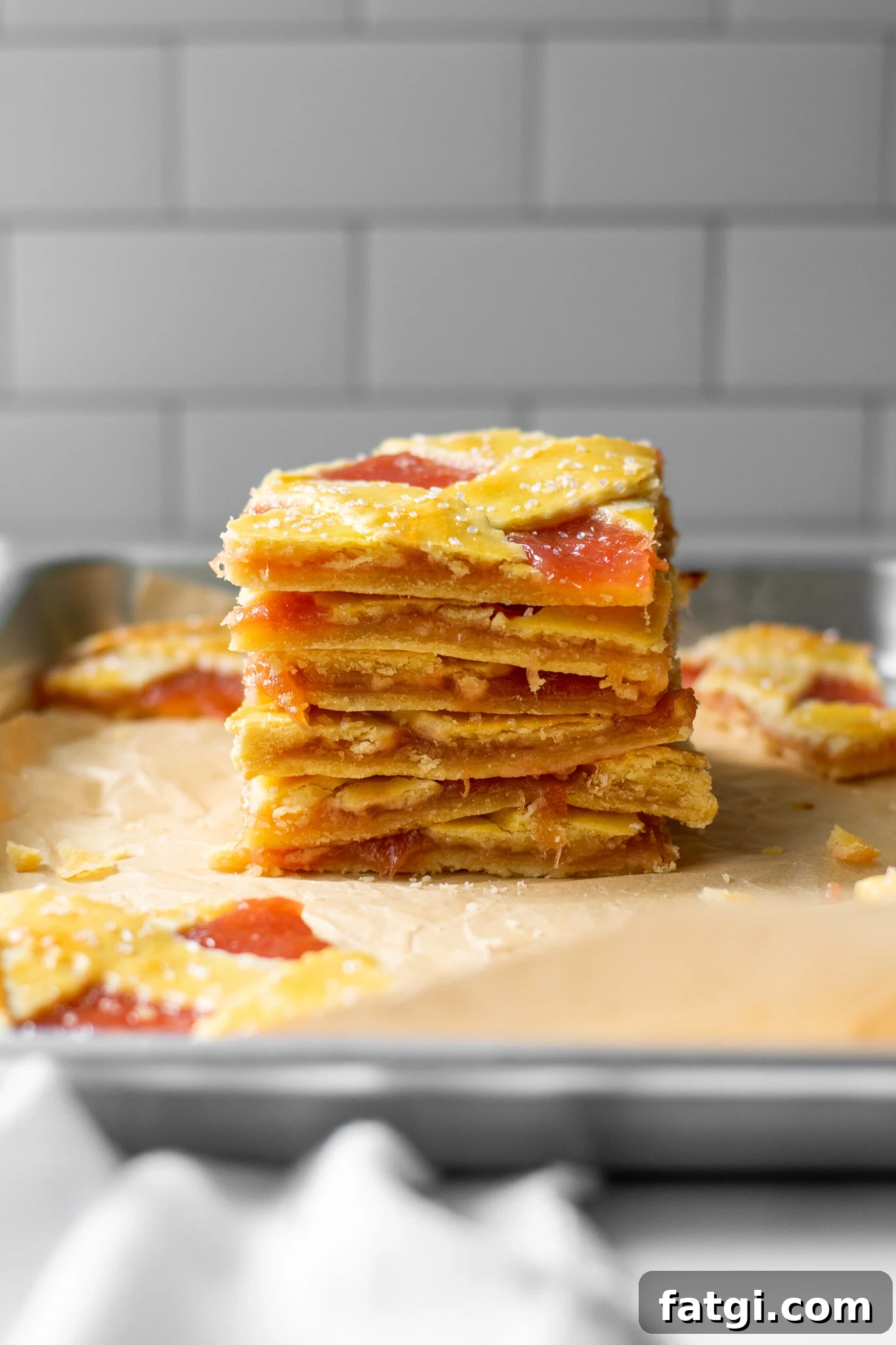 A stack of rhubarb bars.