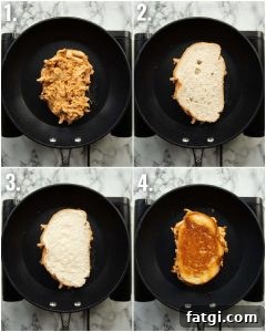 4 step by step photos showing how to make chipotle chicken grilled cheese