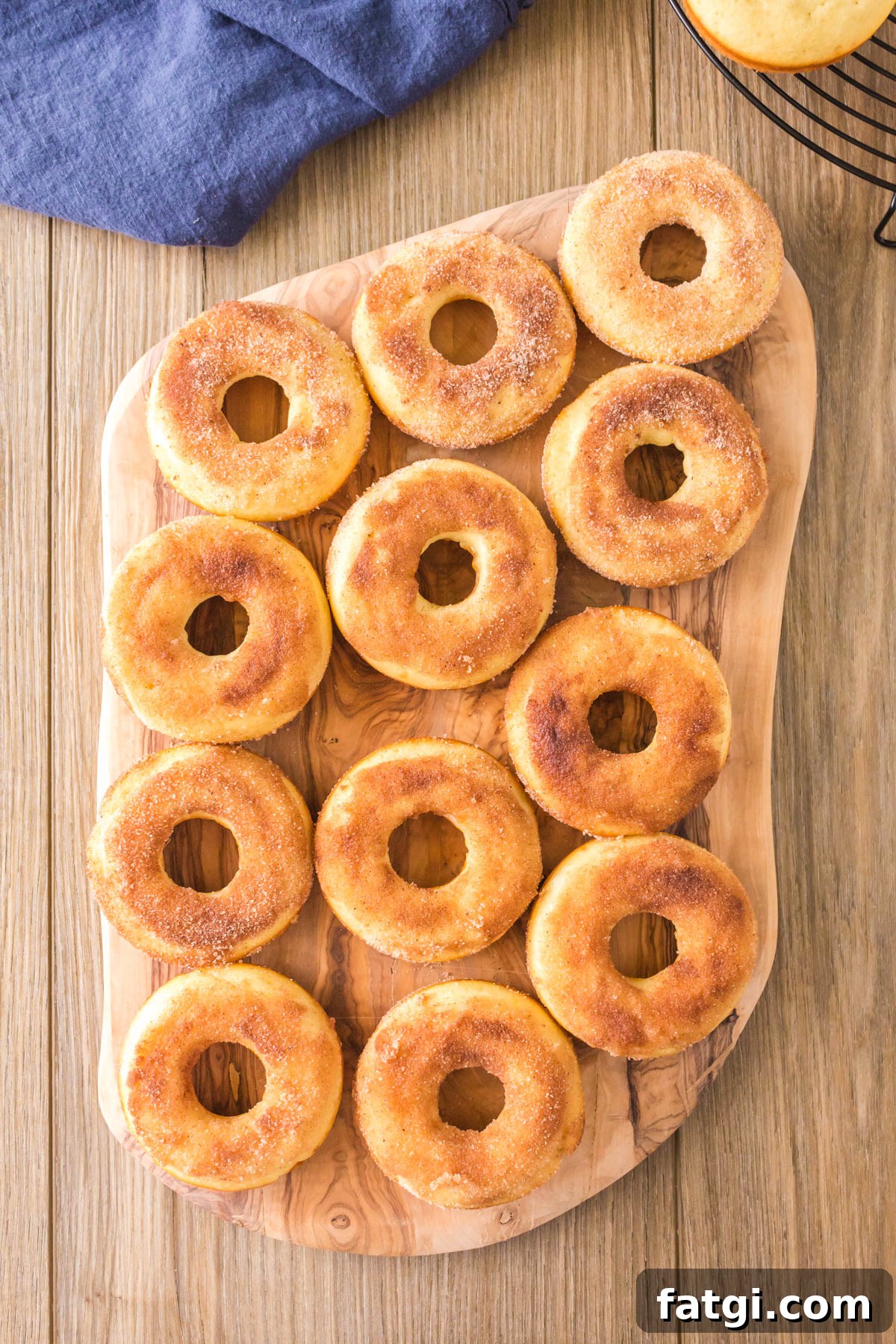 Sourdough doughnuts on a cutting board. 