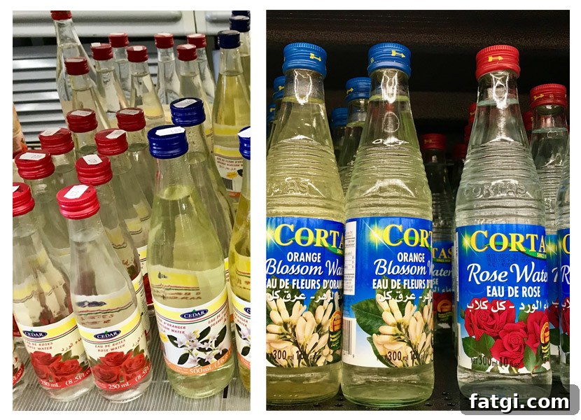 Refreshing Rose Water Quinoa Salad with Citrus & Feta 7 two photos of bottles of orange flower water and rose water