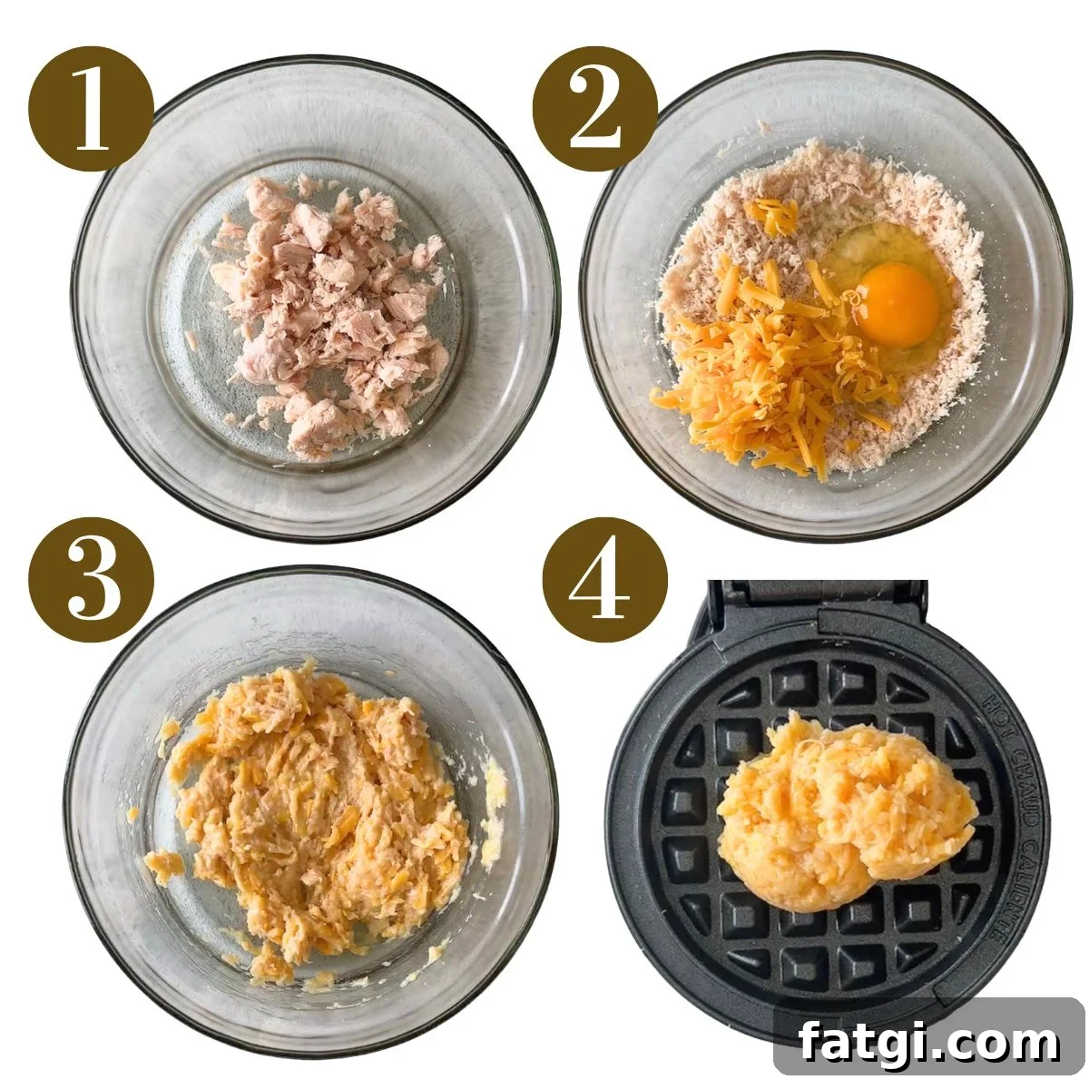Steps to make 3 ingredient chicken waffles.