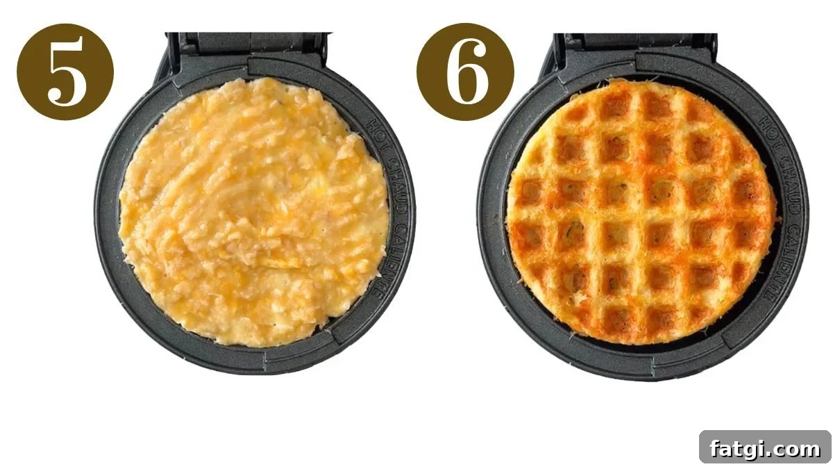 Steps to make 3 ingredient chicken waffles.