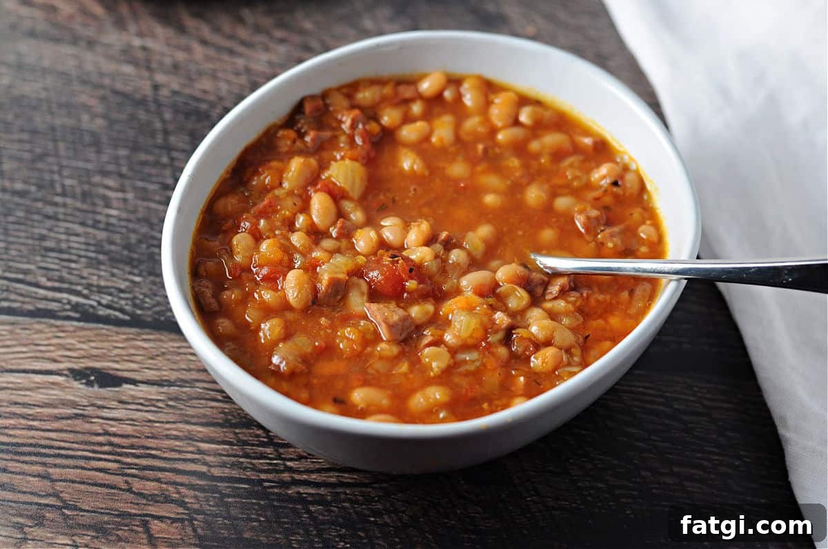 Instant Pot Navy Bean and Smoked Ham Soup 2 bowl of navy bean soup with ham made in the Instant Pot.