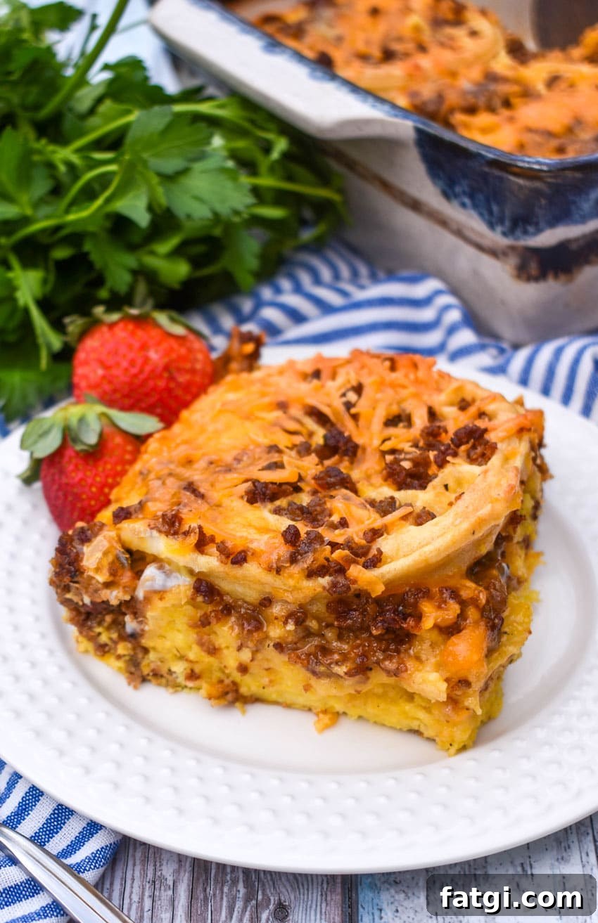 a slice of frozen waffle bread pudding on a small white plate