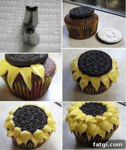 How to make sunflower cupcakes using an Oreo and yellow frosting. Must try! 