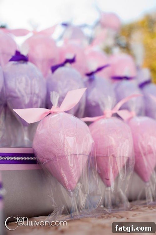 Fill plastic martini glasses from the $1 store with cotton candy, place them in a goodie bag, and tie ribbon at the top. Cute! 