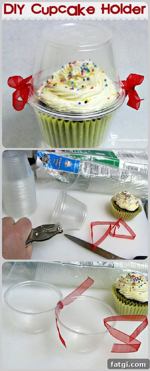 Use plastic cups to make covered cupcake holders - so smart!