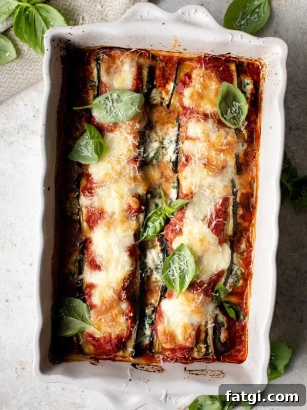 Eggplant rollatini in a baking dish