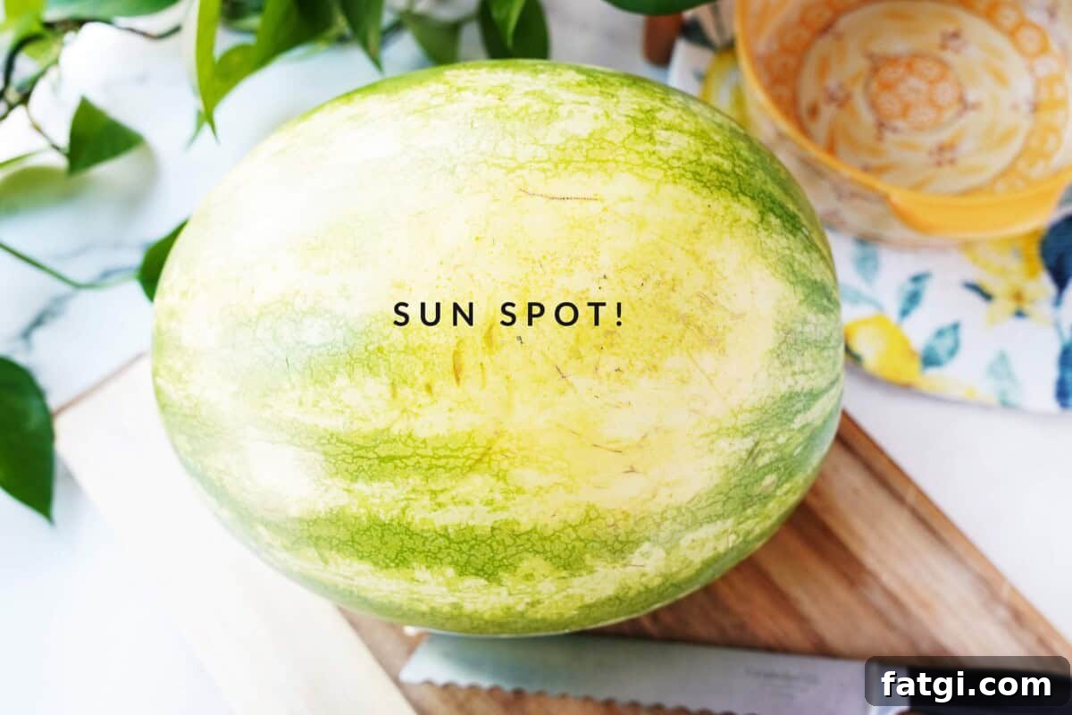 Showing sun spot on a watermelon for How to pick a good watermelon
