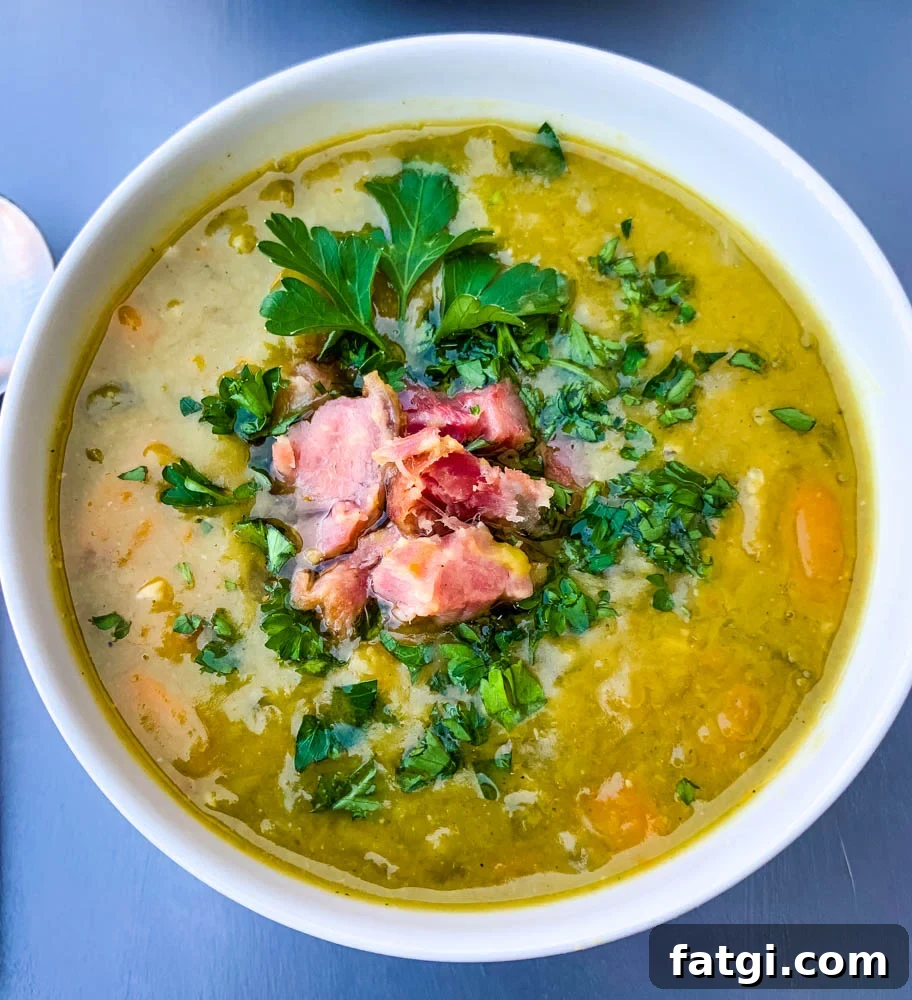 Instant Pot Split Pea Soup Recipe 7 instant pot split pea soup in a white bowl