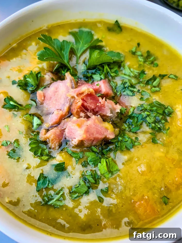 Instant Pot Split Pea Soup Recipe 8 instant pot split pea soup in a white bowl