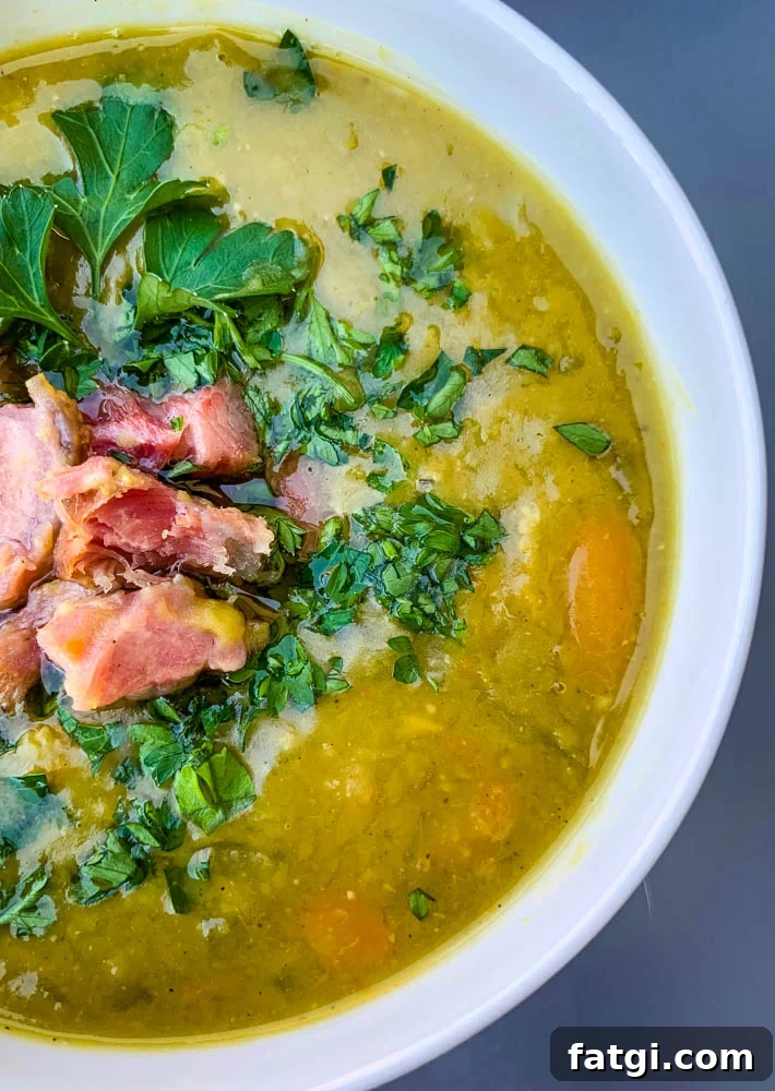 Instant Pot Split Pea Soup Recipe 9 instant pot split pea soup in a white bowl