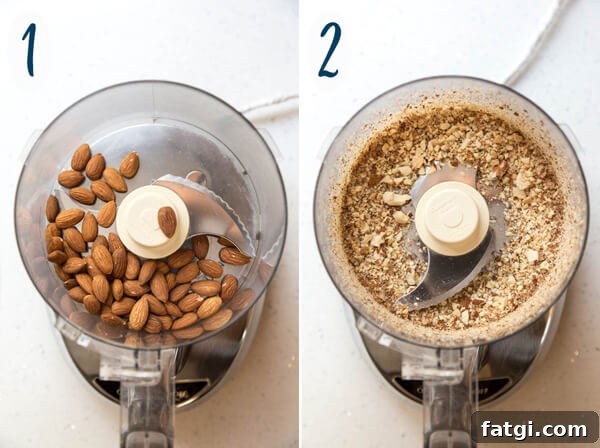 Processing almonds in a food processor
