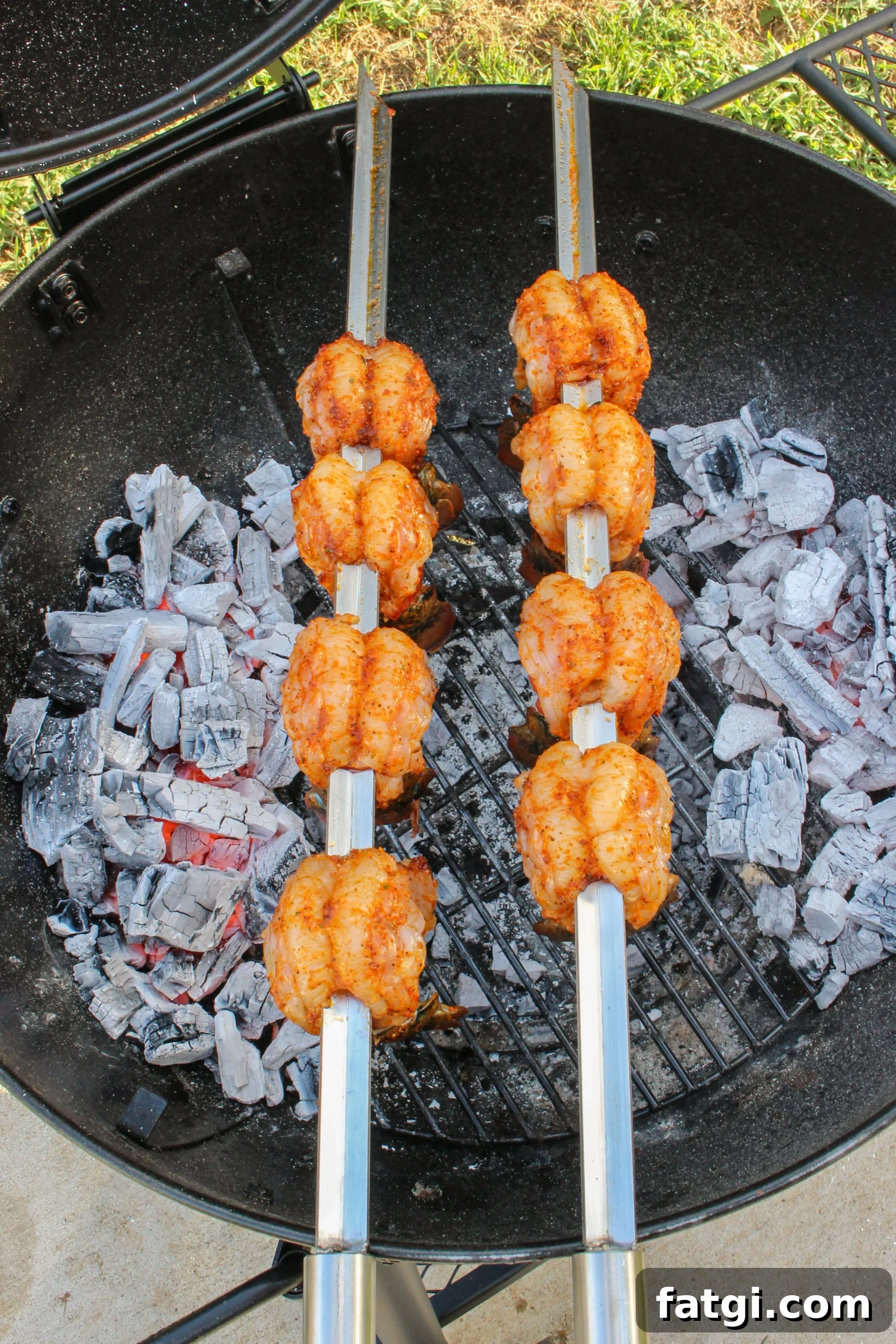 The metal skewers are perfect to ensure even cooking and nothing catching on fire while you grill. 