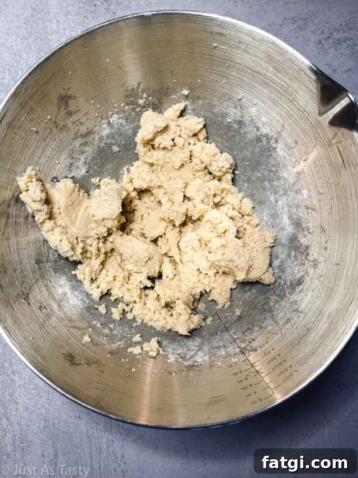 Cookie dough in a mixing bowl.