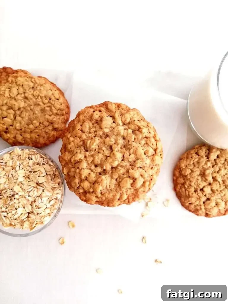 stacked oatmeal cookies on serving platter overhead