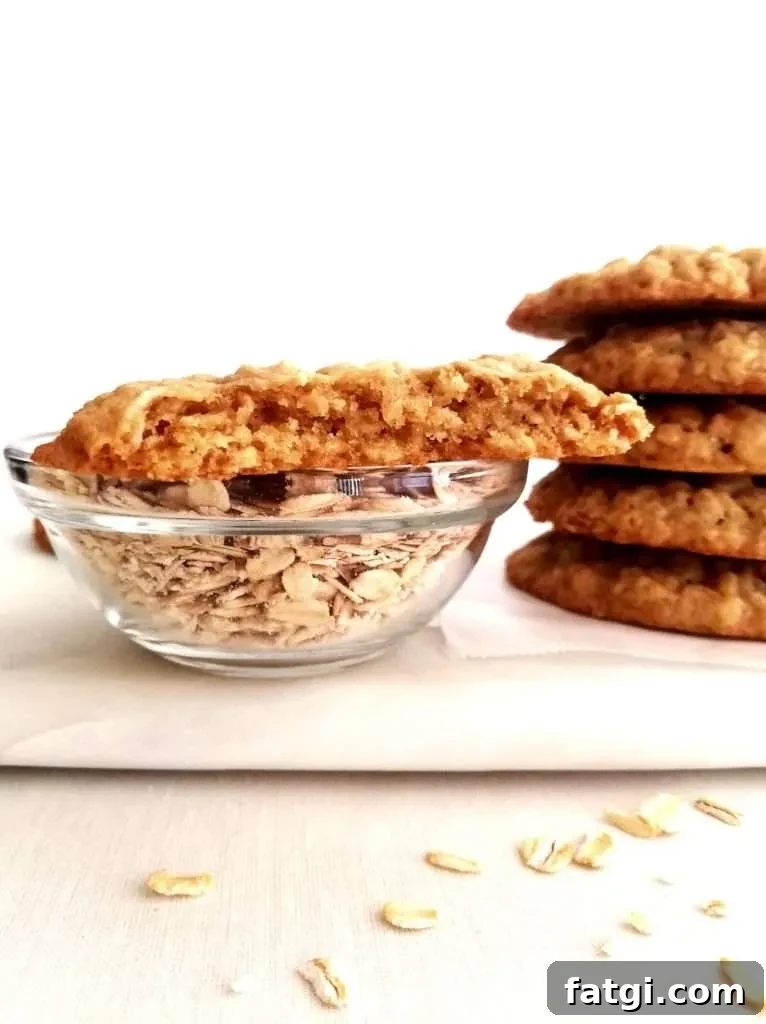 oatmeal cookie cut in half head on view