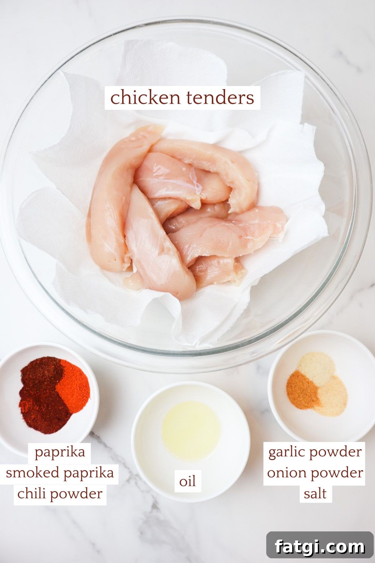 labeled ingredients to make blackened chicken tenders.