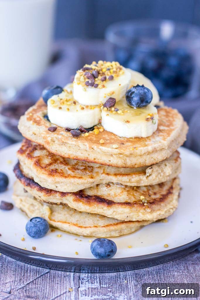 Banana Pancakes with oats and fresh blueberries
