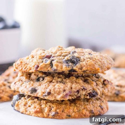 Blueberry Oatmeal Cookies stacked