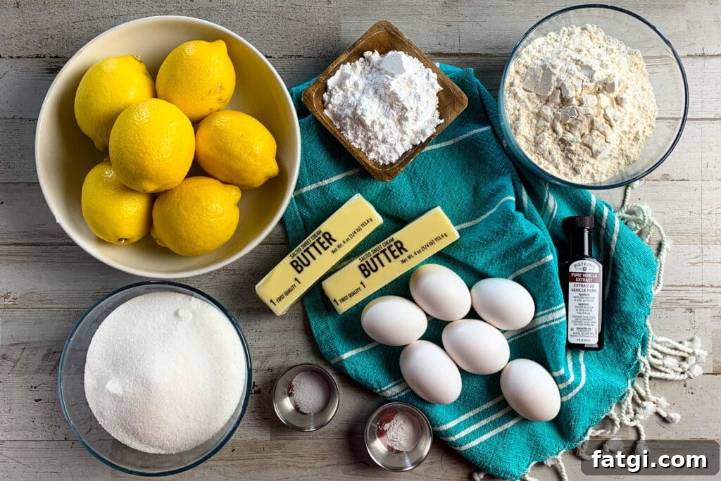 All the ingredients needed to make lemon bars.