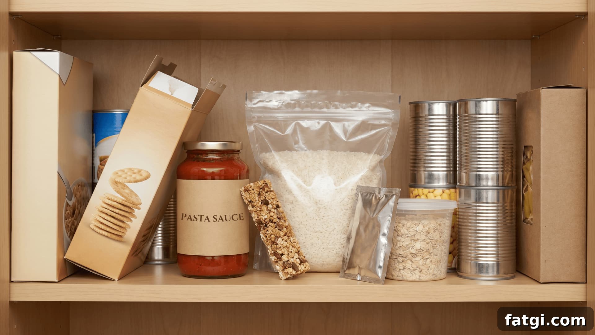 Pantry Organization Tips: Practical Ideas That Work 2 a home pantry shelf with mixed items like a leaning cracker box, stray granola bar, seasoning packet, cans, cereal, and pasta (1)