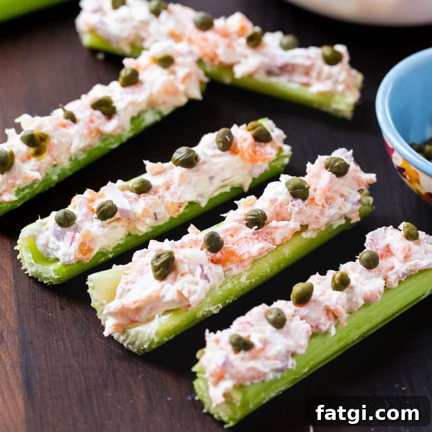 Smoked Salmon Ants on a Log: Celery Appetizers 2 Low Carb Ants on a Log