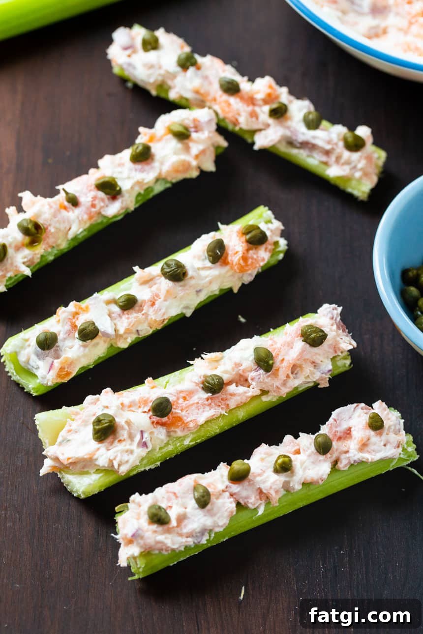 Smoked Salmon Ants on a Log: Celery Appetizers 3 Savory Ants on a Log with Smoked Salmon