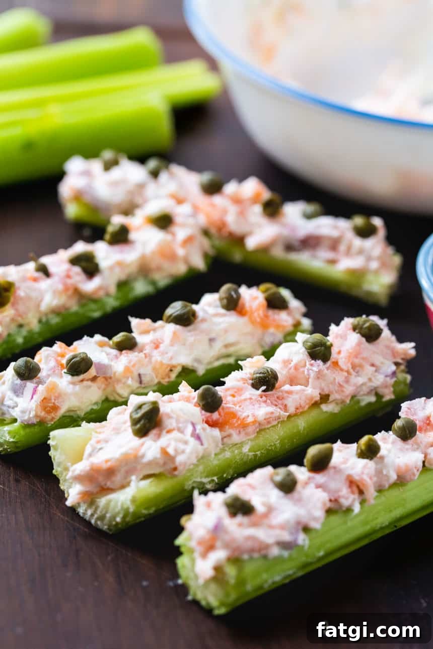 Smoked Salmon Ants on a Log: Celery Appetizers 4 Savory Ants on a Log with Smoked Salmon