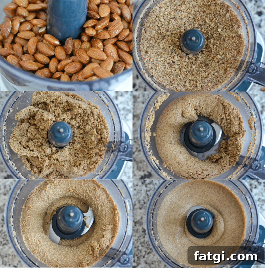 Phases of almond butter in food processor