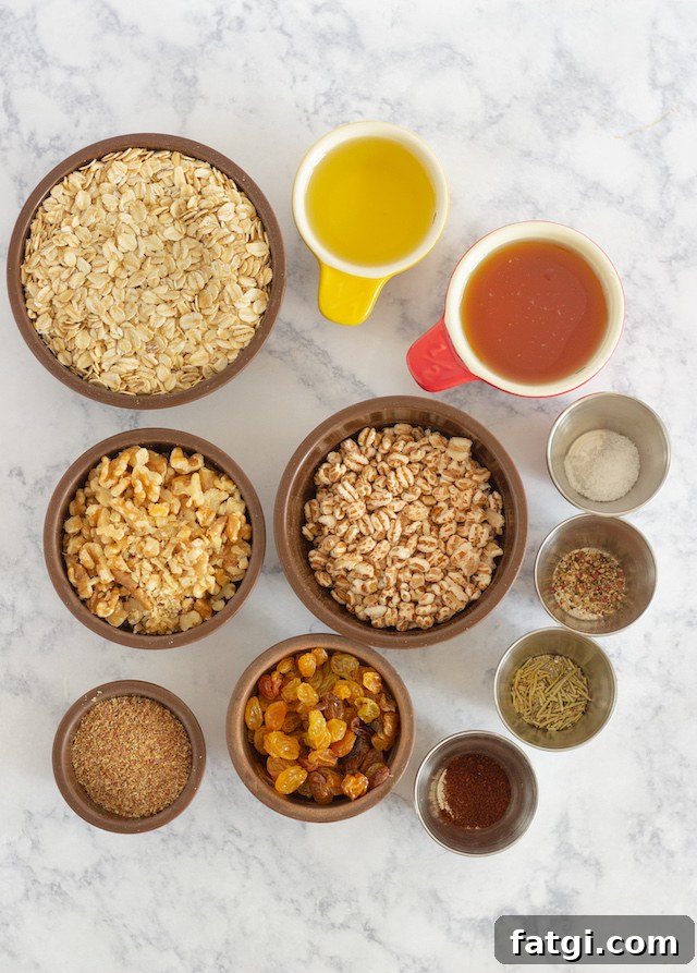 Sweet and Savory Granola Bars Ingredients In Bowls