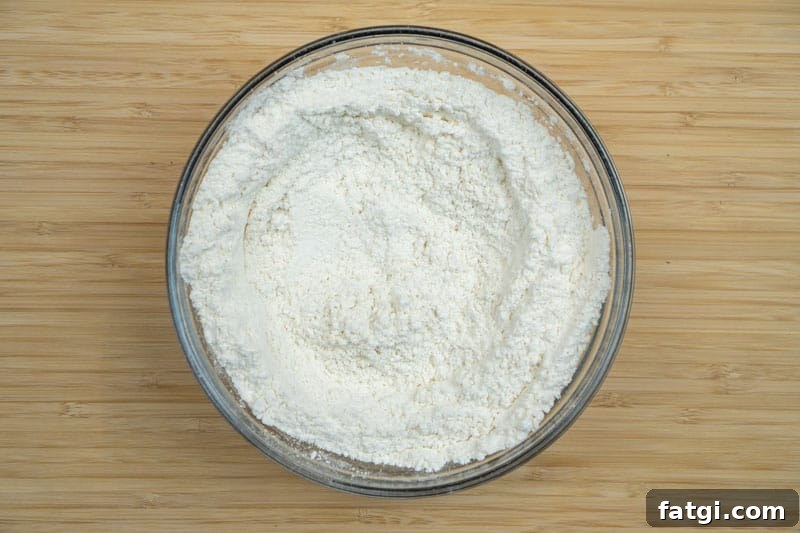 Whisking the flour, salt and bi-carb soda