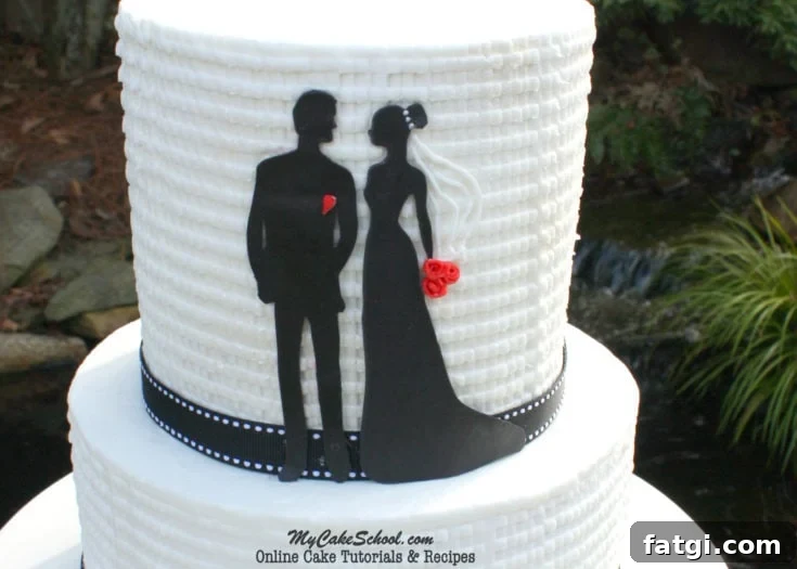 Bride and Groom Silhouette Cake with textured buttercream
